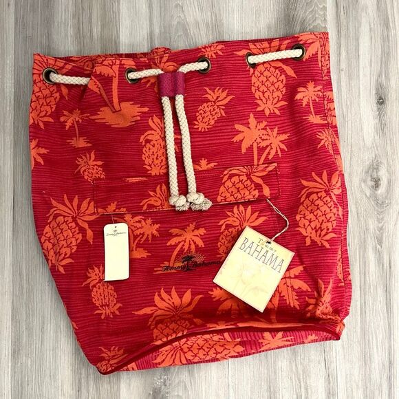Tommy Bahama Backpack Women’s OS Red and Orange Tropical Print Drawstring Bucket - Picture 1 of 9